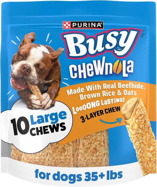 Purina Busy Rawhide Small/Medium Breed Dog Bones, Chewnola with Oats & Brown Rice - 10 ct. Pouch
