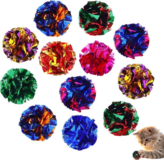 Crinkle Cat Toy Balls, 12Pcs 2.47'' Mylar Balls, Interactive Crinkle Ball, Colorful Paper Ball Chase Training Activity f
