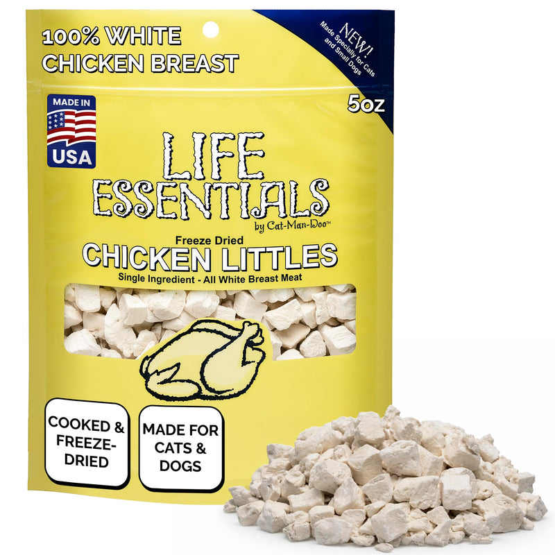 Life Essentials by Cat-Man-Doo | Chicken Littles - 5oz Bag | Freeze Dried Chicken Cat & Dog Treats | Healthy, Single Ingredient, Training Treats, High Protein