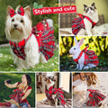PETCARE Cute Dog Dress Clothes for Small Dogs Cats Girl Female Red Plaid Bow Tie Dog Harness Dresses Leash Set with Pear