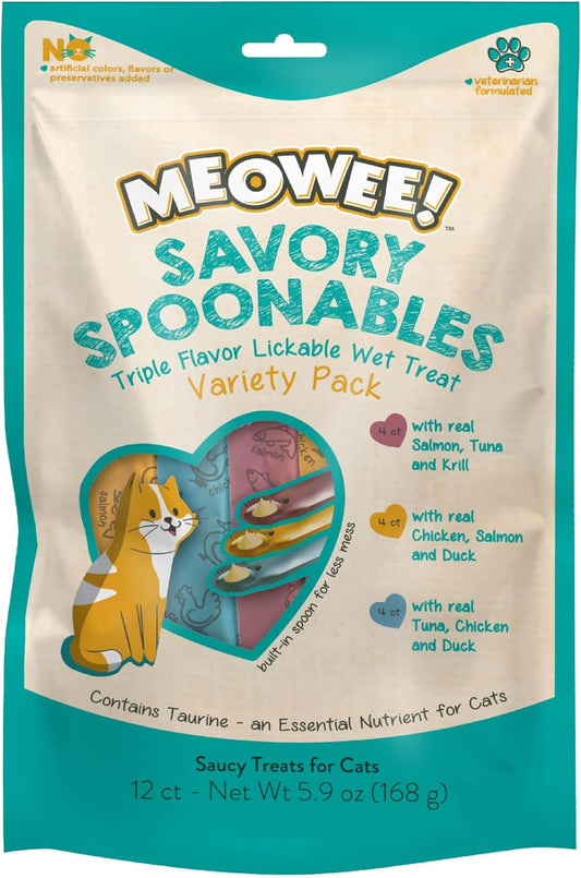 MEOWEE! Savory Spoonables Wet Cat Treat Variety Pack, 12 Count