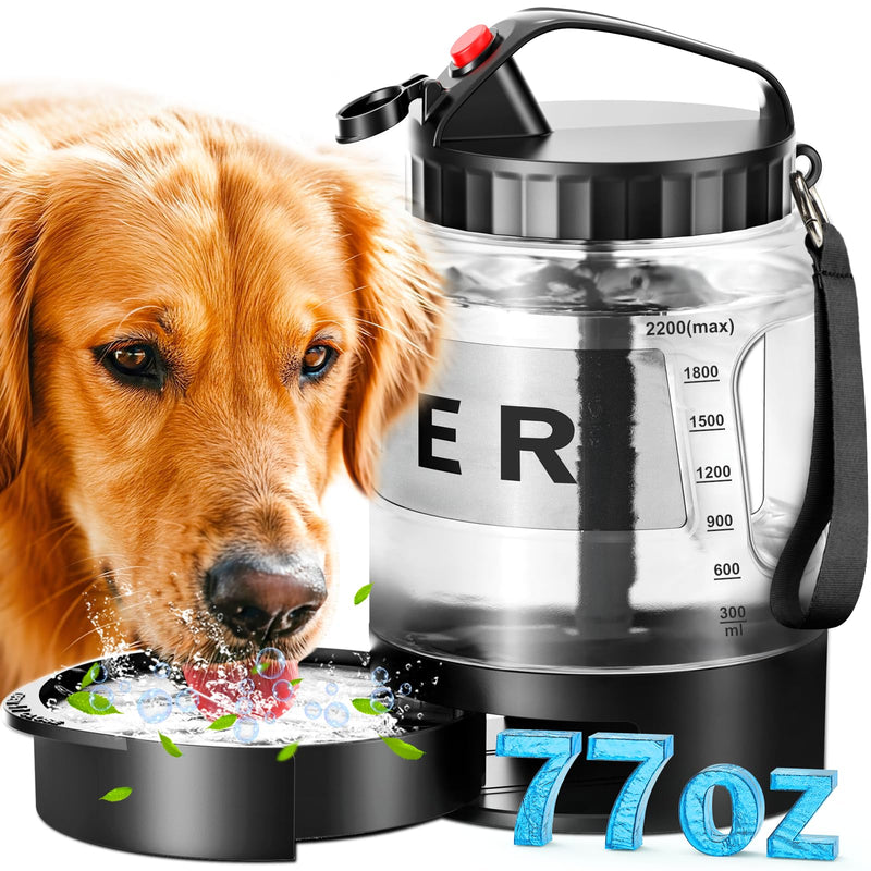 SwSun 77oz Large Dog Water Bottle, Portable Dog Travel Water Dispenser with Pull-Out Bowl, Ideal for Hiking, Camping, Dog Parks, Leak-Proof BPA-Free Outdoor Dog Water Bottle for Large Dogs,Black