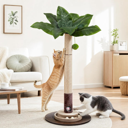 PAWALAYA Cat Scratching Post 35 Inch Tall, Cat Scratcher Tree Tower with Thickened Stable Non-Slip Base, Natural Sisal Rope with Interactive Hanging Ball & Mouse Toy for Indoor Adult Cats & Kittens