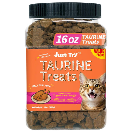 Just Try Taurine treats for Cats with Coenzyme Q10, Cat Vitamins Crunchy Snacks to Support Feline Heart Health 16 0Z Chicken