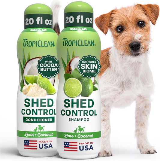 TropiClean Deshedding Dog Shampoo and Conditioner Set, Grooming Bundle for Shedding Control, Puppy Safe, Lime & Coconut 