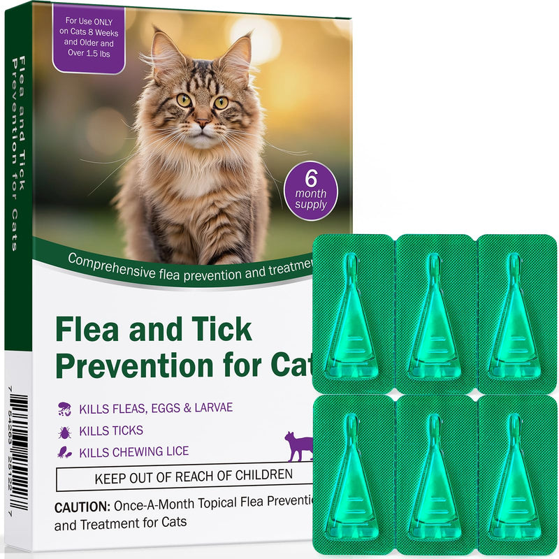 Flea and Tick Prevention for Cats, Weighting Over 1.5 lbs, Cat Flea and Tick, Fast Acting, 6-Month Supply, Supplement