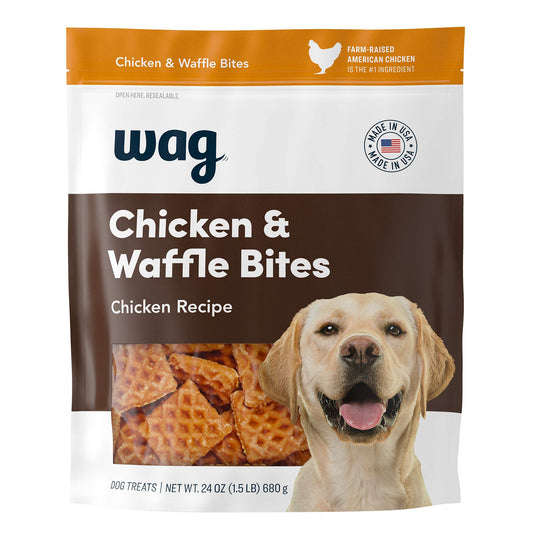 Amazon Brand - Wag Dog Treats, Chicken and Waffle Bites, 24 oz Resealable Pack of 1