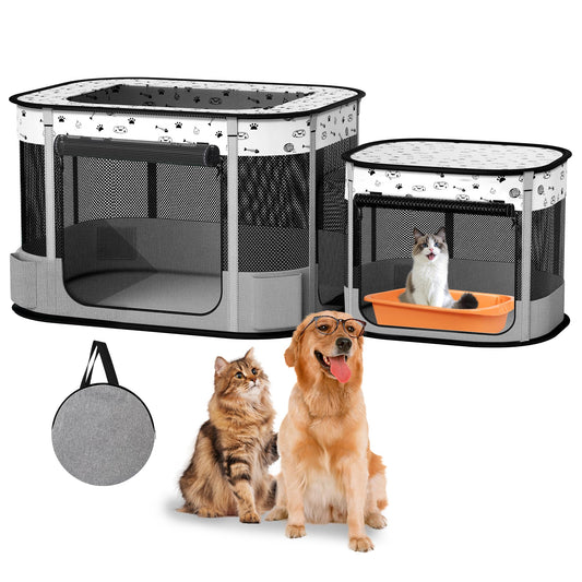 BUFOR Portable Cat Playpen, Foldable Pet Dog Playpen, for Kitten Puppy Play Pen Indoor/Outdoor, Cats Enclosure Cages Tent with Carrying Case, 600D Oxford 8-Rods, 32"x24"x22", Grey