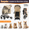 Medium Dog Stroller, Kenyone Pet Stroller for Medium Dogs Up to 55lbs, Lightweight Aluminum Frame, One Click Folding, Large Cat Stroller with No Zip Entry, Detachable Mesh, Multiple Pockets