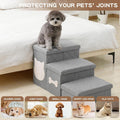 MewCharm 3-Step Wider Dog Steps for Bed 17" H, Foldable Dog Stairs with Storage, Non-Slip Pet Steps for Small Medium Large Dogs, Arthritis-Friendly Pet Stairs for Couch and Car Up to 200 lbs, Grey