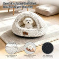 YooxArmor Round Covered Cat Bed Cave Dog Bed for Small Medium Pets,Brown,M