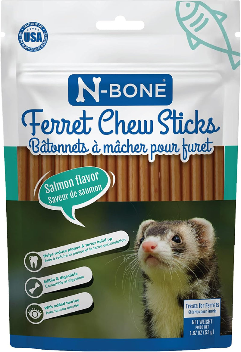 N-Bone Ferret Chew Sticks, Salmon Flavor, Natural Ferret Treats & Chew Treats, Tasty Snacks for Ferrets, 1.87 oz
