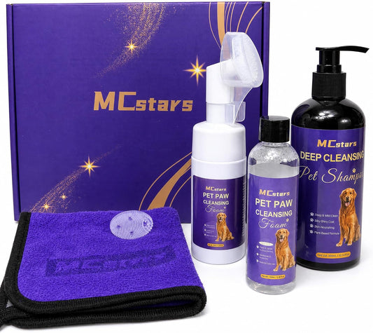 MCstars 7-Piece Dog Shampoo & Waterless Paw Cleaner Grooming Kit