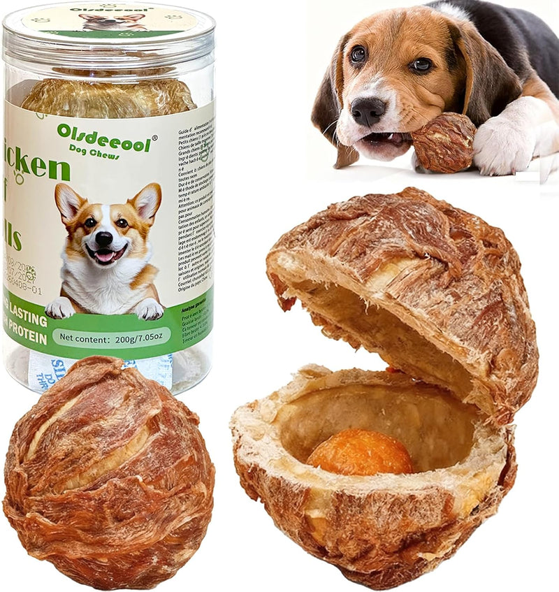 Dog Treats,Chicken Wrapped Rawhide Spherica,Egg Yolk,200g,Teeth Cleaning Snacks,for Small Medium Large Dogs,2PCS