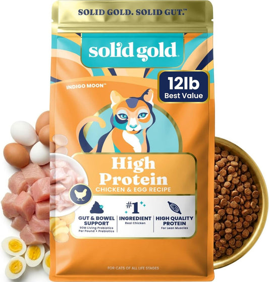 Solid Gold High Protein Dry Cat Food - Grain Free & Gluten Free Chicken Cat Dry Food w/Probiotics for Gut Health & Digestion - High Fiber & Omega 3 - Low Carb Superfood Kibble for Cats All Ages -12LB