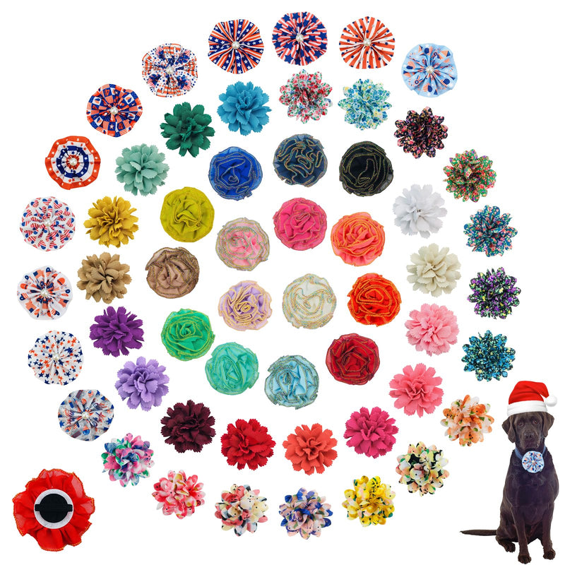 URABLAZ Dog Collar Large Flowers, 55 Pieces Multi-Color Pet Christmas Floral Charms Flower Bow Ties Attachment for Puppy Dogs Cats Grooming Accessories