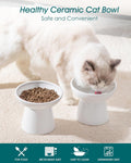 vancasso Extra Wide Elevated Cat Bowls 2-Pack, Shallow Ceramic Raised Cat Food and Water Bowls with 5.1" Height & 6.2" Wide - Anti Vomiting, Whisker Friendly for Senior Cats, and Small Dogs (White)
