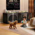 Kepptory Wooden Dog Crate Furniture End Table, Decorative Pet Kennel with Double Doors & Secure Latches for Small Medium