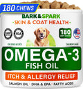 BARK&SPARK Omega 3 for Dogs and Cats-180 Fish Oil Treats for Dogs & Cats Shedding, Skin Allergy, Itch Relief, Hot Spots Treatment-Joint Health-Skin and Coat Supplement-EPA & DHA Fatty Acids-Salmon Oil