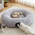 BUMUBI Extra Large Cat Tunnel, 47.2in Multi-Cat Family Big Cat Tunnel for Cats, Long Cat Tunnel Bed with Washable Plush Mat, XXL Pet Play Tunnel Toy for Cats, Puppy, Rabbits Grey
