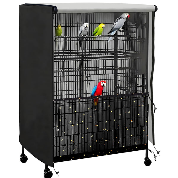 Universal Bird Cage Cover,Pet Cage Cover,100% Shading Oxford Cloth with PU Coating Layer,Good Night for Small Animals,Adjustable Soft Airy Nylon Mesh Net for Round Square Cages (Black, 35×25×47in)