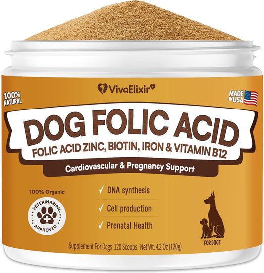 Heart Support Supplement for Dogs Aids B12& Folate Circulatory Strength, Antioxidant Cardiovascular Support, Heart Muscl