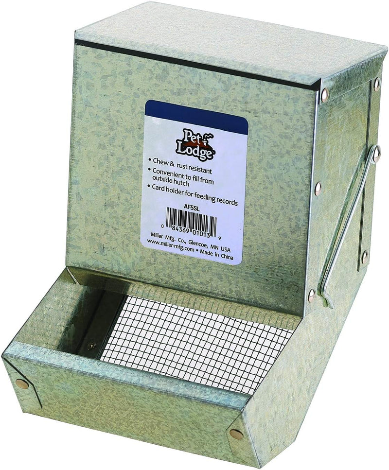 Pet Lodge® Steel Small Animal Feeder with Lid and Sifter Bottom | Cage Rabbit Feeder | Holds Several Days Worth of Food 