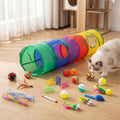 iCAGY 25 Pcs Cat Toys for Cats, Indoor Kittens - Interactive Variety Pack, 45 inches Rainbow Cat Tunnel, Feather Teaser, Feather Golf, Mice, Springs, Balls, Noise Toys - Rainbow/Colorful 45"