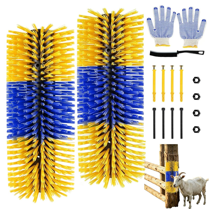 2PCS Livestock Scratching Brushes, Horse Scratcher Goat Brush Post