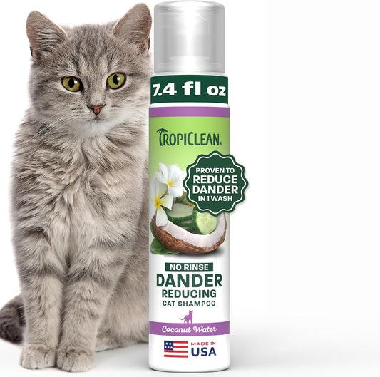 TropiClean No Rinse Waterless Cat Shampoo | Dandruff Treatment | Moisturizing Dry Shampoo for Dry Skin | USA Made | Aqua de Coco Scent | 7.4oz.