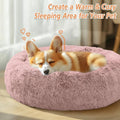 JOLLYVOGUE Calming Dog Bed Medium Size Dog, 31in Donut Washable Medium Pet Bed, Anti-Slip & Anti-Anxiety Fluffy Faux Fur