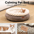 FUKUMARU Cat Bed, Calming Donut Dog Beds, Plush Faux Fur&Corduroy Kitten Beds, Cute Round Washable Pet Bed for Large Cats and Puppy, Cat Cave with Anti-Slip Bottom, 21inch, Camel