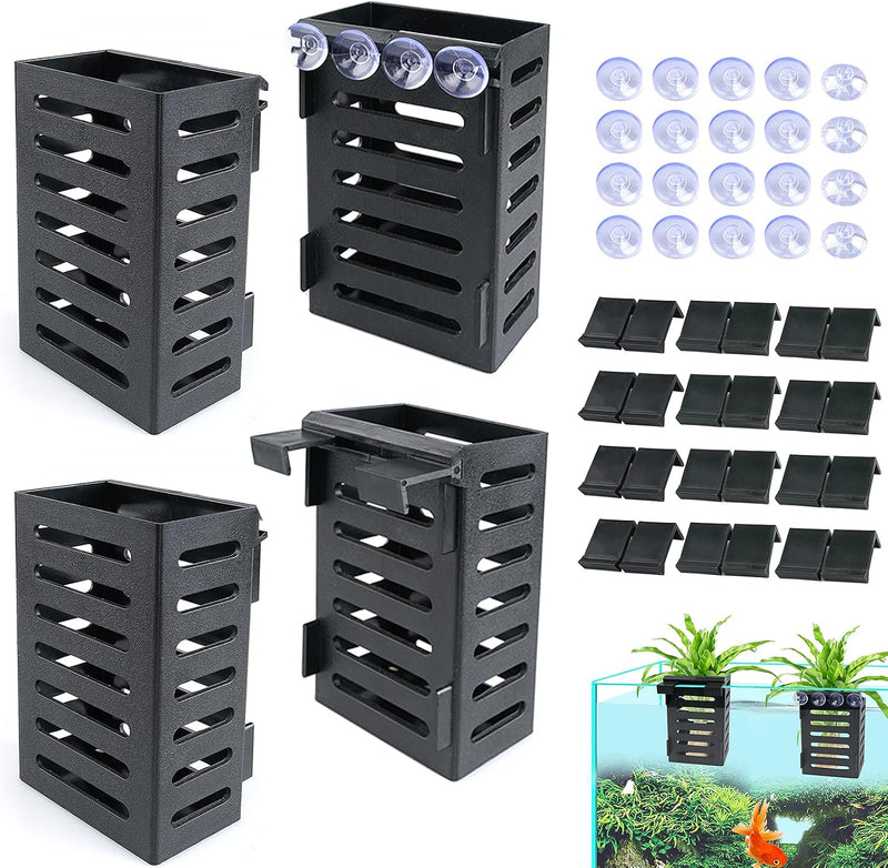 Aquarium Plant Holder 4 PCS Aquatic Plant Pot (Black)