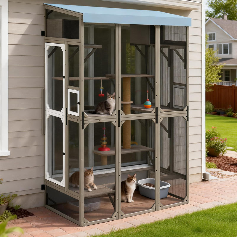 ketive Extra Large Window Catio for Indoor Cats, Walk-in Cat Enclosure with Multi-Level Platforms, Scratching Post & Weatherproof Roof, Wooden Outdoor Catio for Multiple Pets