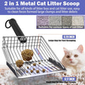 Cat Litter Scooper with Holder, Metal Litter Scoop Includes Portable Small Broom and Dustpan Set, Heavy Duty Stainless Steel Litter Scoop with Coarse and Fine Grid, Quick Sift and Easy Clean