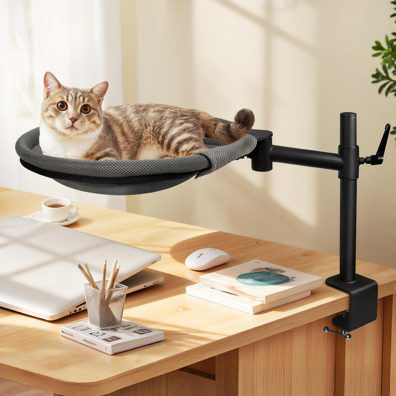 Crazydeer Cat Desk Bed, 360° Rotating & Height Adjustable Desk Cat Nest, Elevated Breathable Cats Bed for Desk with Removable Washable Cover for Indoor Kitten Cats-Maximum Hold Up to 40lb