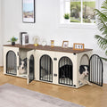 Hzuaneri 71" Dog Crate Furniture for 2 Dogs, Heavy Duty Indoor Dog Kennel TV Stand, XL Wooden Dog Cage with Divider for Medium Large Dogs, End Table Dog Crate with Cushion, White Brown DFC81914B