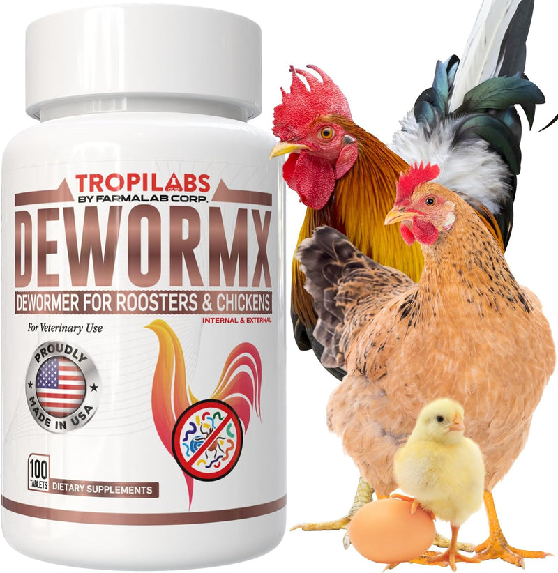 Farmalab Natural Dewormer Internal & External 100 Tabs Poultry NO Egg Withdrawal Needed - Vitamin for Poultry Rooster Hen Chicken Baby Chick