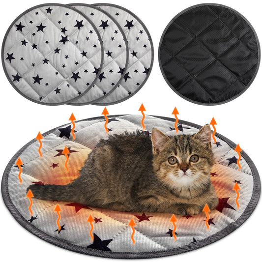 Namalu 4 Pack Self Warming Cat Bed Self Heating Cat Mat Star Pattern Soft Dog Crate Pad Thermal Pet Mat Anti Slip Kennel Dog Washable Warming Bed for Outdoor Indoor(15.7 Inch,Gray)