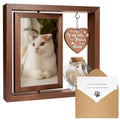 HAMUIERS Cat Memorial Gifts for Loss of Cat - Rotating Wooden Frame for 4x6 Photo & Fur Hair Jar - Sympathy Gift for Pet Bereavement, Remembrance Keepsake - Rainbow Bridge Gift for Cat Lovers