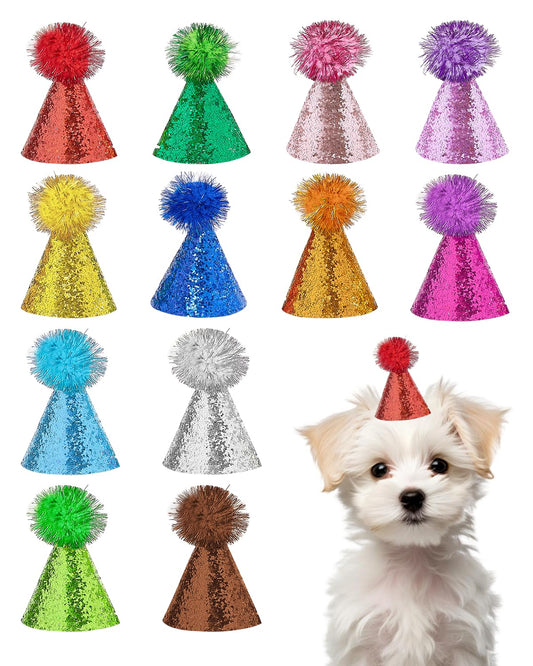 PET SHOW 12 Pack Mini Small Dog Hats Cat Birthday Party Hat Rabbit Hats for Stuffed Animals Holiday Wedding Puppies Kittens Costume Accessories