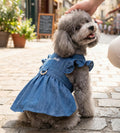 Denim Cat Dog Dress Clothes for Small Dogs with Leash Ring Summer Girl Small Dog Clothes Outfit Belly Velcro Fastening C