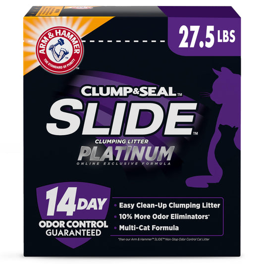 ARM & Hammer Clump & Seal Slide Platinum Multi-Cat Clumping Cat Litter, Easy Clean Technology with No Scrubbing, 14-Day Odor Control, 27.5 lbs