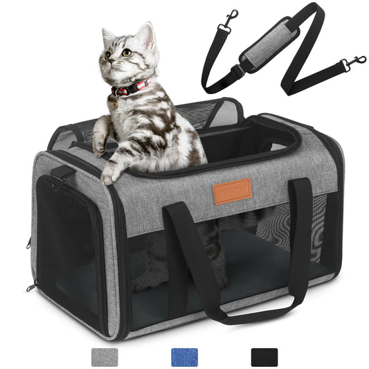 PETUX Airline Approved Pet Carrier - 17x11x9.5 in, Underseat, Top & Side Entry, Soft Sided Cat Carrier for Small Cat Up to 12 lbs with Breathable Anti-Scratch Mesh for Travel & Vet - Grey