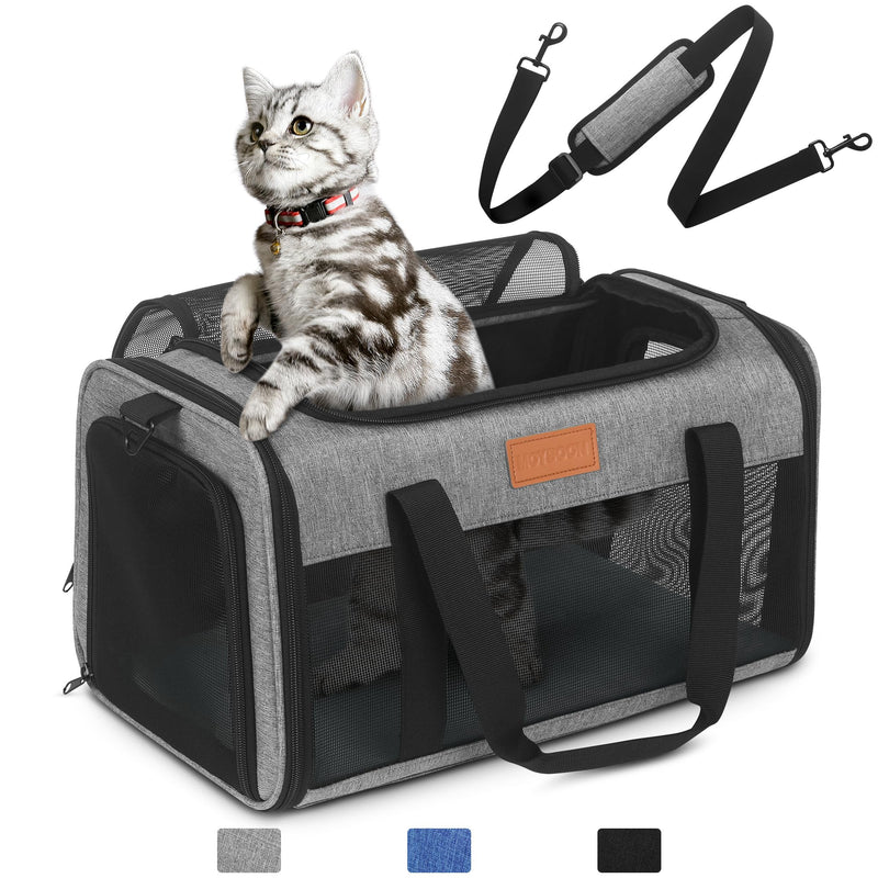 PETUX Airline Approved Pet Carrier - 17x11x9.5 in, Underseat, Top & Side Entry, Soft Sided Cat Carrier for Small Cat Up to 12 lbs with Breathable Anti-Scratch Mesh for Travel & Vet - Grey