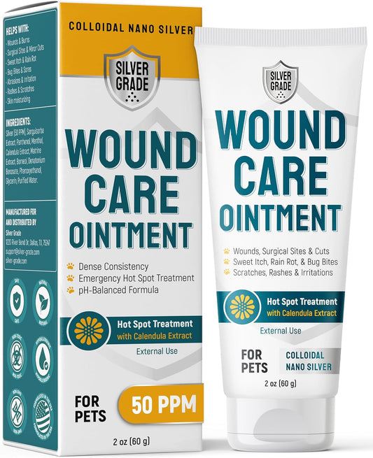 Dog Wound Care Ointment with Silver & Calendula – Aids with Scratches, Irritations, Bites – Feline & Canine Hot Spots Treatment in a Gel Form – Wound Antibiotic Ointment for Dogs & Cats in 2-oz Tube