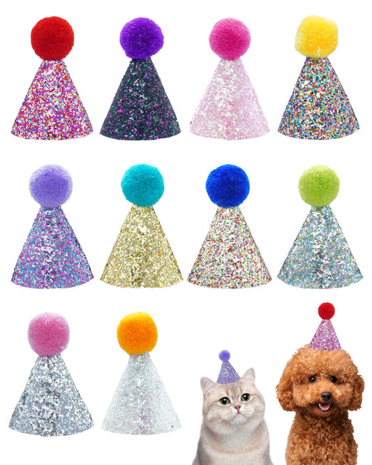 PET SHOW 10 Pack Mini Small Dog Hats with Sequins Puppy Birthday Party Hats Cats Adjustable Holiday Hats Headband Kitten Hats Pet Grooming Costume Accessories
