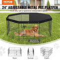 VEVOR Foldable Metal Dog Exercise Pen, Pet Puppy Playpen Yard Fence with Top Cover & Door, Indoor Outdoor 8 Panels 24" W x 24" H Dogs Crate Kennel with Ground Stakes for Small & Medium Dogs