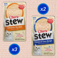 INABA Churu Stew for Cats, Creamy Purée Side Dish Pouch, 1.05 oz Pouches, 15 Pouches Total, Chicken and Tuna Variety