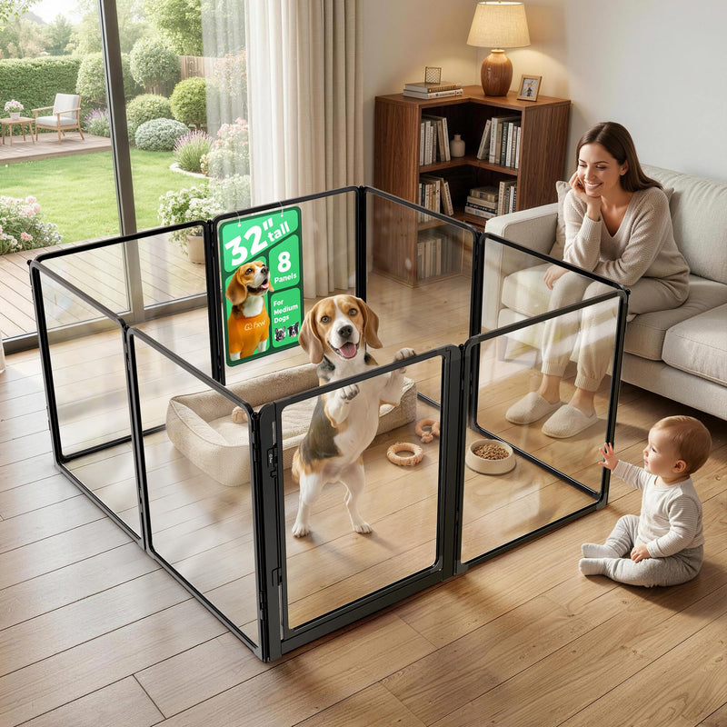 FXW AuraSpace Pro Acrylic Indoor Dog Playpen, Heavy-Duty with Metal Frame, 32